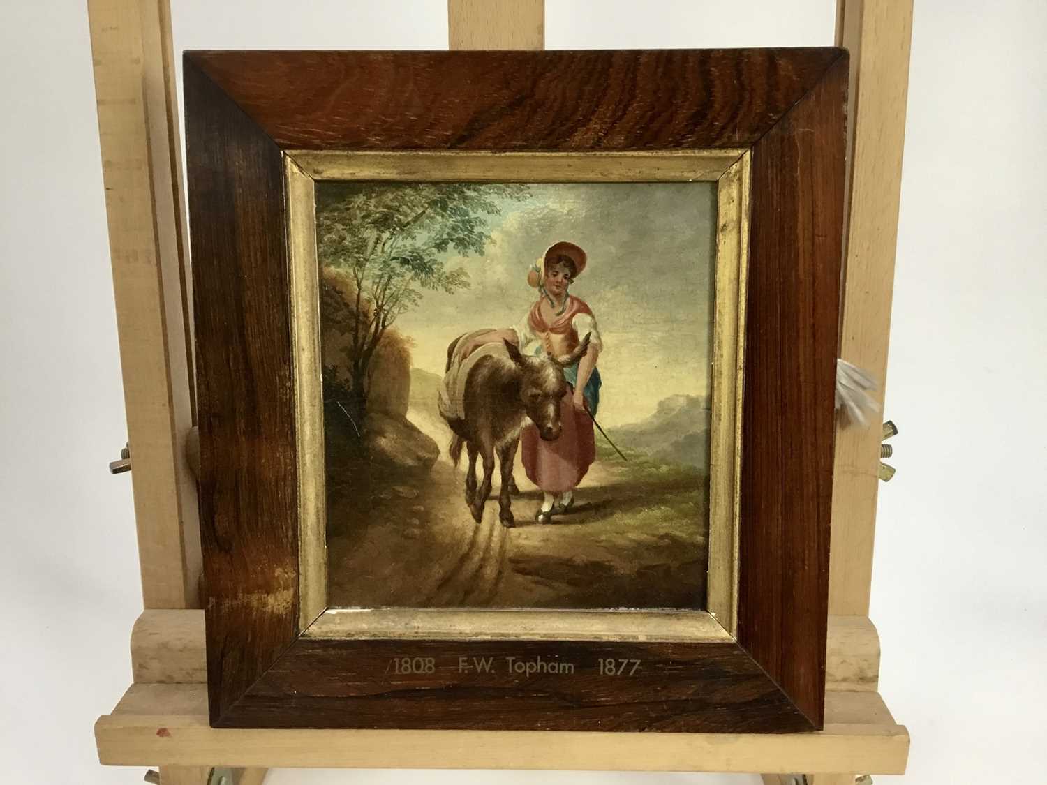 Francis William Topham (1808-1877), oil on panel, A young peasant girl and her donkey on a hilly tra - Image 2 of 5