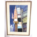 Joyce Pallot (1912-2004) gouache - Buildings, signed, in glazed frame