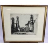 William M. Larkins (1901-1974) pencil signed and titled etching - ‘Le Quai de Rosaine Bruges’, 25cm