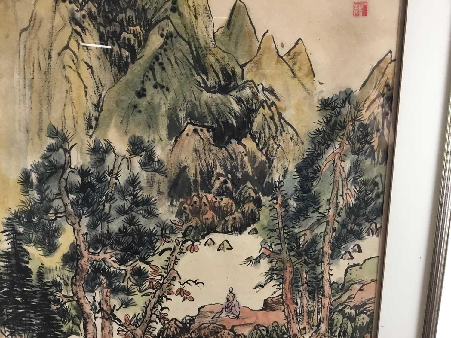 Pen and wash Chinese landscape, 44cm x 67cm together with another - Image 5 of 17