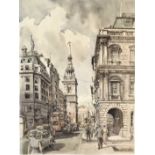 Dennis Flanders RBA RWS (1915-1994) watercolour - St Mary Le Bow, signed, 28cm x 37.5cm unframed