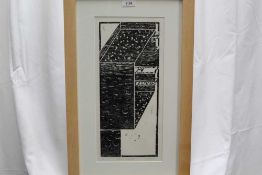 Ron Sims (1944-2014) signed limited edition woodcut - Abstract Image III, 1/25, 43cm x 20cm in glaze