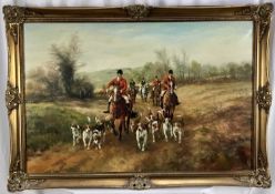 B Collins (contemporary) oil on canvas, Hunters and hounds