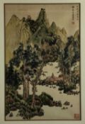 Pen and wash Chinese landscape, 44cm x 67cm together with another