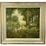 Norman Coker (Contemporary) oil on board, deer in a clearing, 59.5cm x 55cm