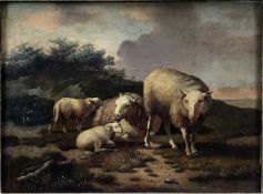 E. Gerards, 19th century, oil on panel - sheep on a hillside, signed, 30cm x 23cm, in gilt frame