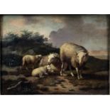 E. Gerards, 19th century, oil on panel - sheep on a hillside, signed, 30cm x 23cm, in gilt frame