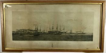 19th century lithograph after Dutton - 'The Naval Review at Spithead', 93cm x 43cm, in glazed frame