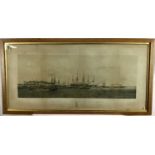 19th century lithograph after Dutton - 'The Naval Review at Spithead', 93cm x 43cm, in glazed frame