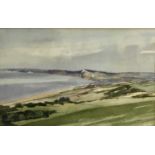 Liz Deakin (contemporary) watercolour, Coastal landscape, signed, 30 x 48cm, together with another b