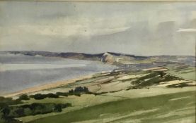 Liz Deakin (contemporary) watercolour, Coastal landscape, signed, 30 x 48cm, together with another b