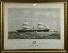 19th century tinted lithograph - The Royal Mail Steam Packet Company's steam ship 'Boyne', London; M