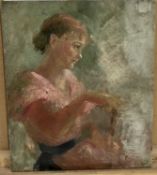 19th century French oil on panel - young girl, indistinctly signed, 25cm x 29cm, unframed
