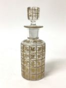19th century Bohemian cut glass bottle with gilded vine leaf design