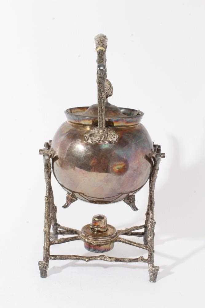 Victorian silver plated tea kettle on burner stand - Image 4 of 6