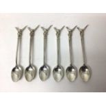 Set of six silver teaspoons with pheasant terminals, William Suckling Limited, Birmingham 1956