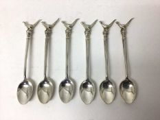 Set of six silver teaspoons with pheasant terminals, William Suckling Limited, Birmingham 1956