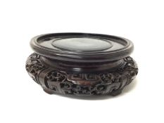 Good quality antique Chinese carved wooden stand, 21cm diameter (will fit vase with base diameter of