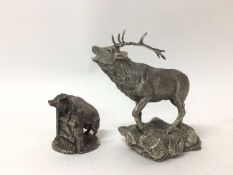 Two silver filled models of a stag and a pig, both with Birmingham hallmarks