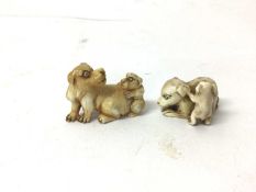 Two 19th century Japanese ivory 'dog and puppy' netsuke