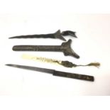 19th century Japanese Meiji period knife together with a similar letter opener and a white metal Kri