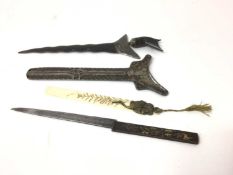 19th century Japanese Meiji period knife together with a similar letter opener and a white metal Kri