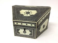 19th century Anglo-Indian Sadeli-work slope-fronted box, inlaid with ivory and other materials, 21cm