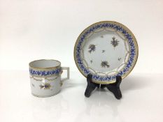 Continental Nyon porcelain cup and saucer, late 18th/early 19th century, with blue enamelled and gil