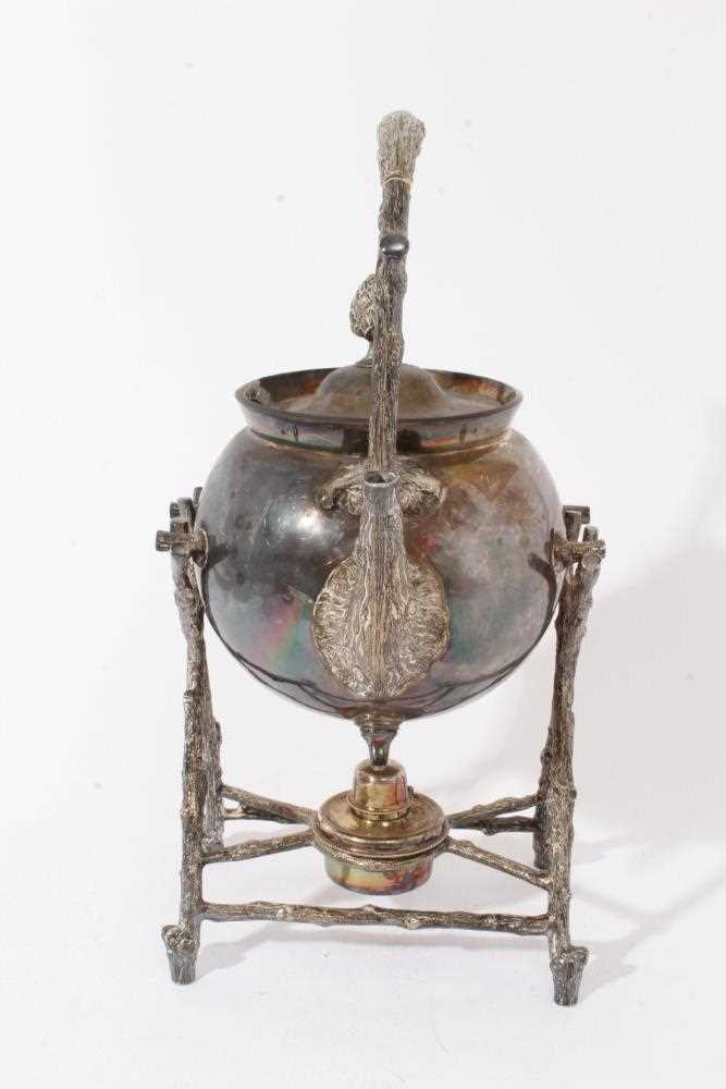 Victorian silver plated tea kettle on burner stand - Image 2 of 6