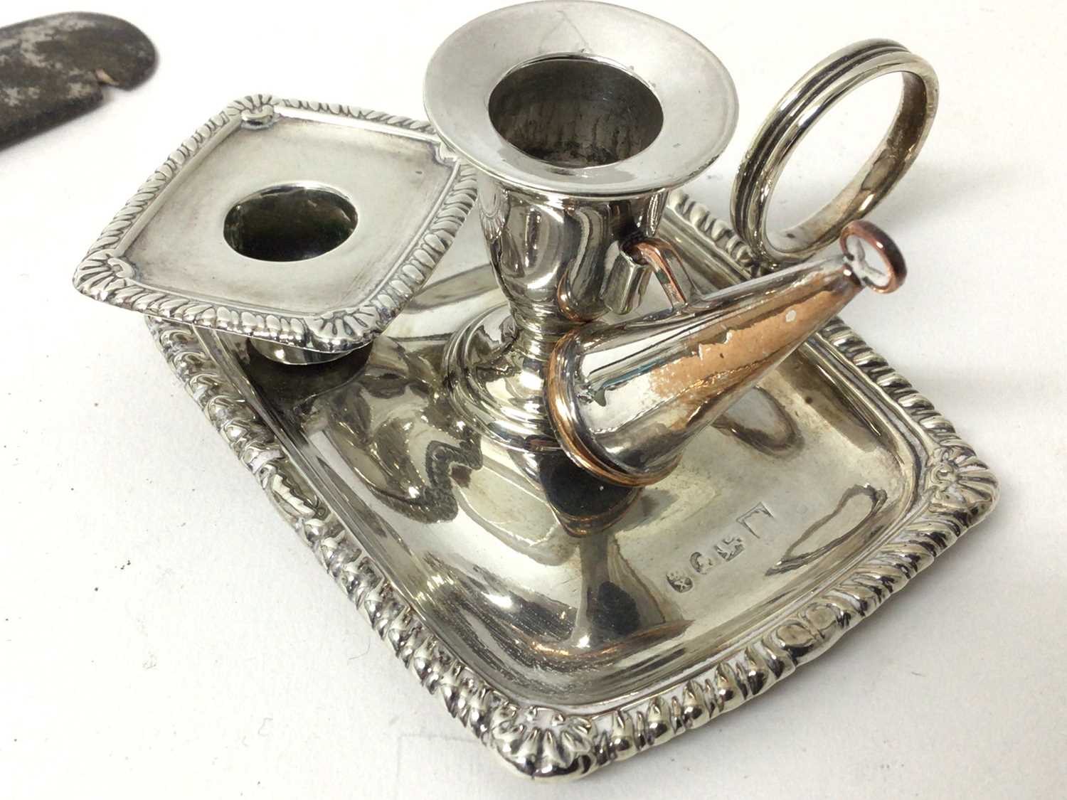 Georgian silver chamberstick, Sheffield 1817, with associated silver plated snuffer, together with a - Image 2 of 6