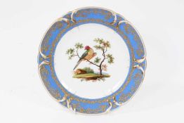 A Paris porcelain plate, painted with birds, circa 1820