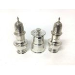 Silver pepper grinder, James Dixon & Sons, Sheffield 1940, together with a pair of silver casters, L