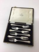 Set of six silver Du Barry pattern cake forks in original fitted box