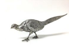 20th century Dutch silver model of a pheasant, fully hallmarked, 21cm from head to tail