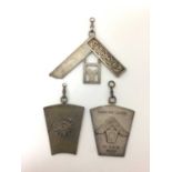Masonic silver ornament and two plated Masonic ornaments