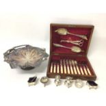 Group of silver cruets and napkin ring