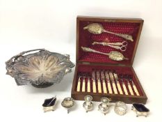 Group of silver cruets and napkin ring