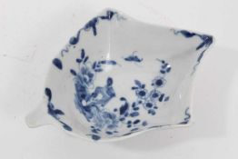 A Worcester blue and white leaf shaped pickle dish, in the Two-Peony Rock Bird pattern, circa 1755