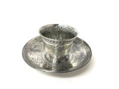 Antique Tibetan silver tea bowl and saucer