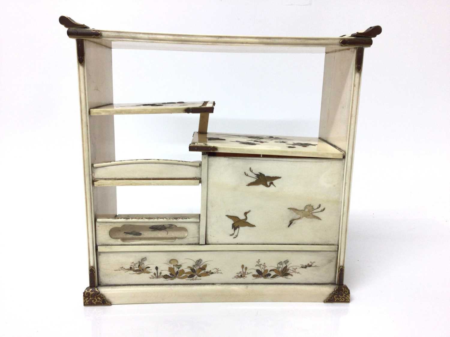 19th century Japanese ivory shibayama cabinet, finely decorated with birds and flowers, 20cm high (s - Image 3 of 10