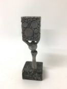 Abstract cast metal sculpture on marble base, 24cm high (base loose)