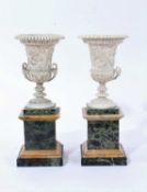 Fine pair of ivory campana vases, circa early 19th century and probably Italian, carved in relief wi