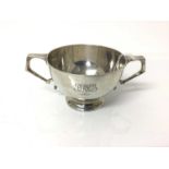 George V silver two handled bowl with engraved initials, Hallmarked London 1936