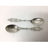 Pair of Mappin &Webb pierced and engraved silver spoons, Sheffield 1919, 16cm longs