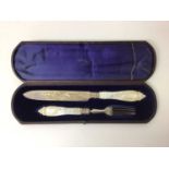 Pair of Victorian mother-of-pearl-handled silver fish servers, Sheffield 1876, Richard Martin & Eben