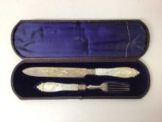 Pair of Victorian mother-of-pearl-handled silver fish servers, Sheffield 1876, Richard Martin & Eben