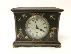 Green lacquered chinoiserie mantel clock, 23cm across x 19cm high