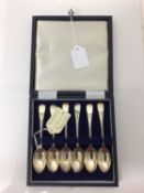 Set of six Victorian silver teaspoons in fitted case, hallmarked Sheffield 1896
