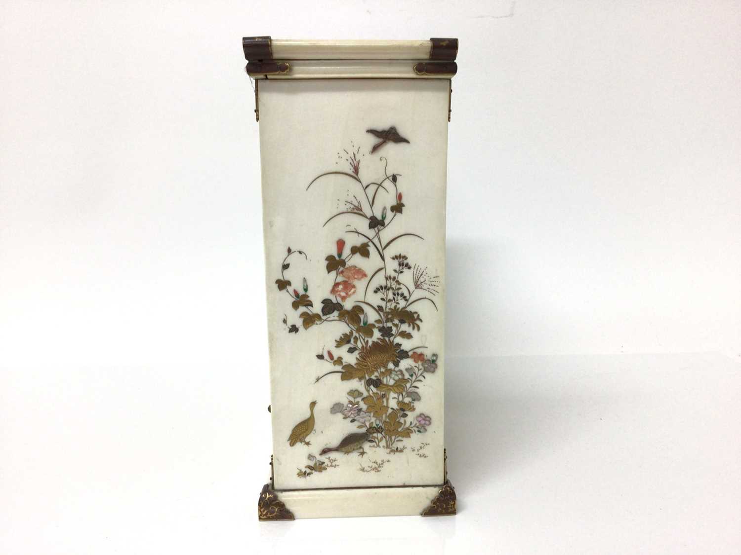 19th century Japanese ivory shibayama cabinet, finely decorated with birds and flowers, 20cm high (s - Image 2 of 10