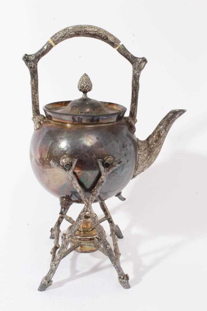 Victorian silver plated tea kettle on burner stand - Image 3 of 6
